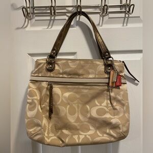 Coach Signature Khaki & Gold Fabric Tote Bag